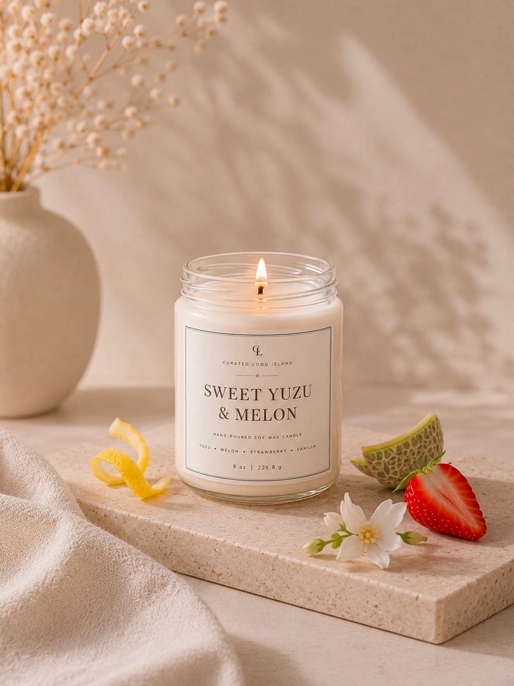 Sweet Yuzu & Melon Soy Candle | 8 oz Hand-Poured Fruity Citrus Scent